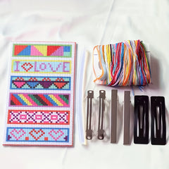 Embroidered Hair Clips DIY Kit w/ Cloth Threads & Glue, Barrette Clips
