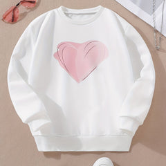 Girls Heart Print Sweatshirt Long Sleeve Pullover Top