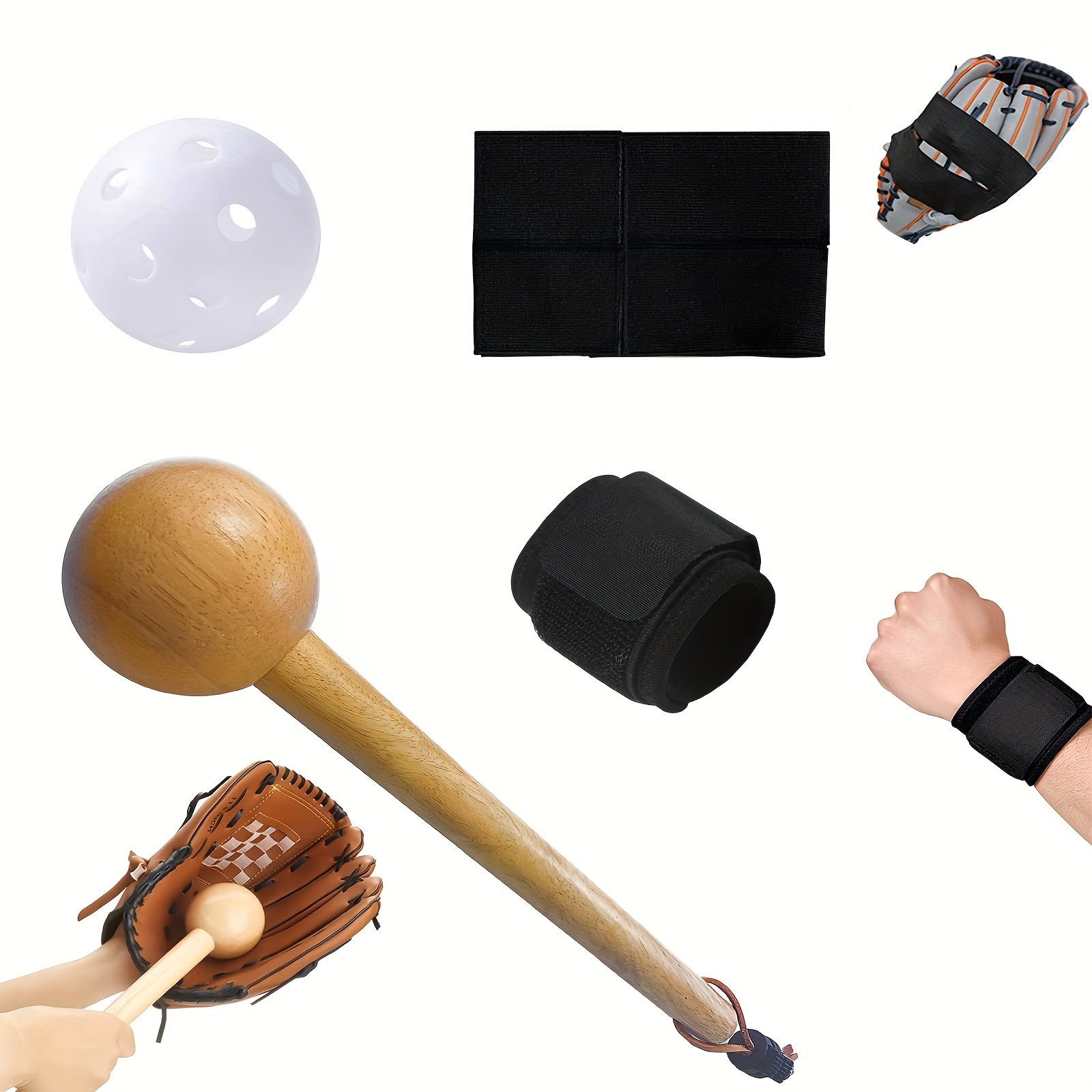4pcs Baseball Gloves Hammer Ball & 2 Elastic Bands Training Equipment