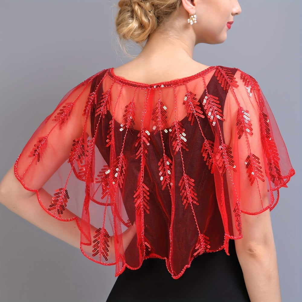 1920s Beaded Sequin Shawl Flapper Cape