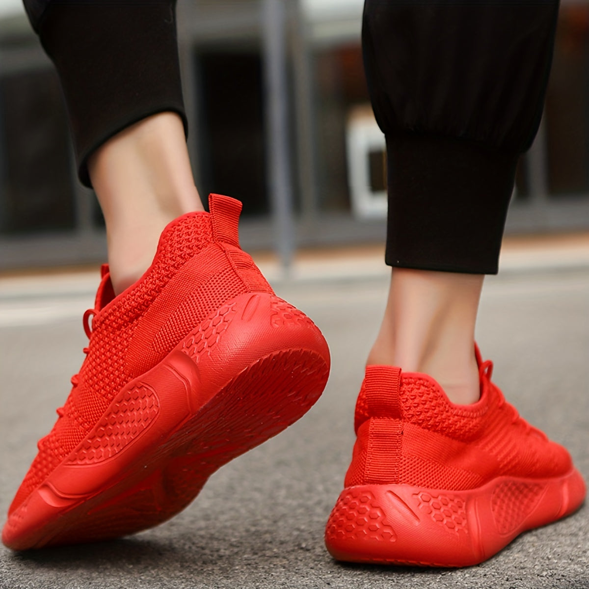Men's Lace Up Knit Sneakers Breathable Outdoor Running Shoes