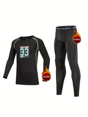 Kids Compression Fleece Sets Number Pattern Long Sleeve Crew Neck P