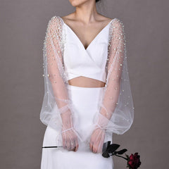 2pcs Embellished Mesh Sleeves Sheer Bridal Accessories