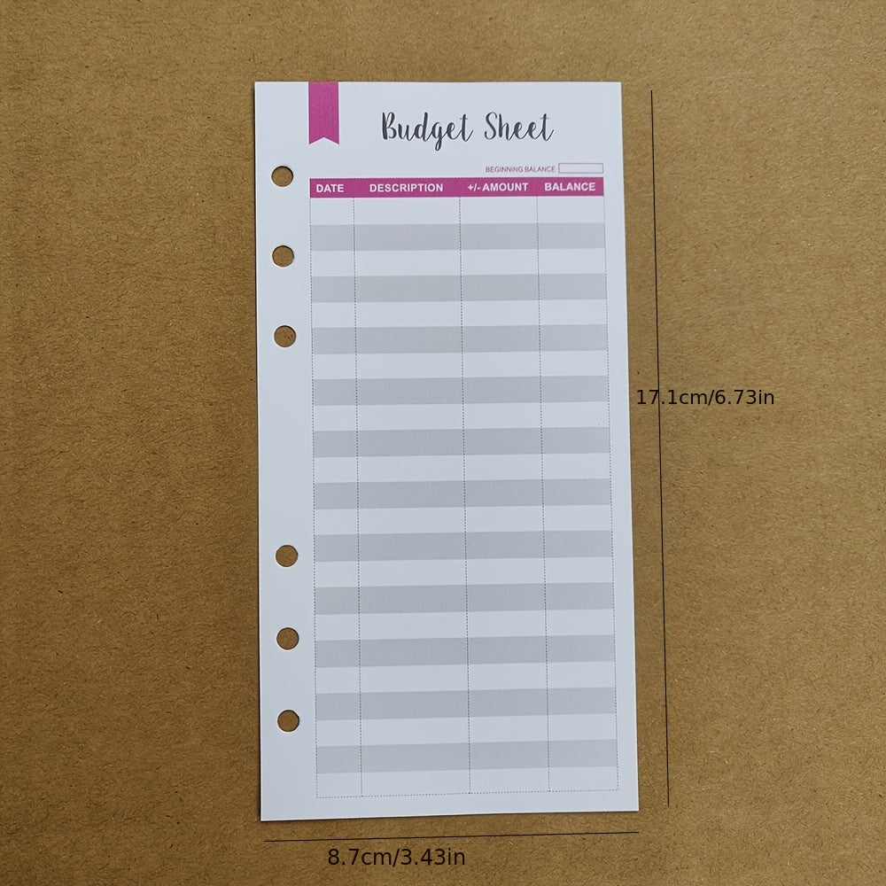 12pcs 6 Hole Budget Envelope Cash Card Set A6 Loose Leaf Replacement Core