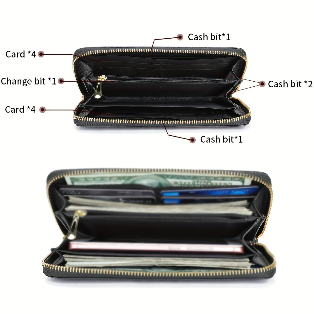 Cow Belt Texture Long Wallet with Wrist Strap