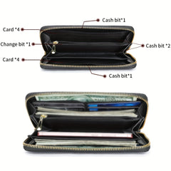 Cow Belt Texture Long Wallet with Wrist Strap