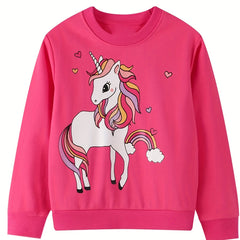 Girls Unicorn Print Crew Neck Sweatshirt For Sports Casual Outfit