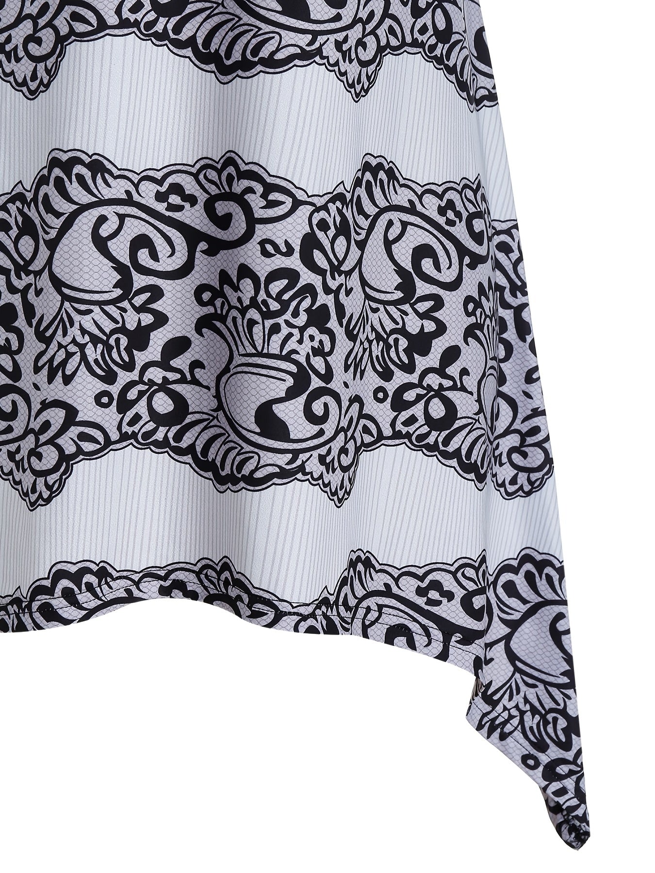 Paisley Print Tank Top Plus Size High Stretch Casual Round Neck Irregular Trim