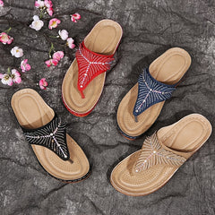 Boho Casual Open Toe Wedge Sandals Hollow Out Flip Flops
