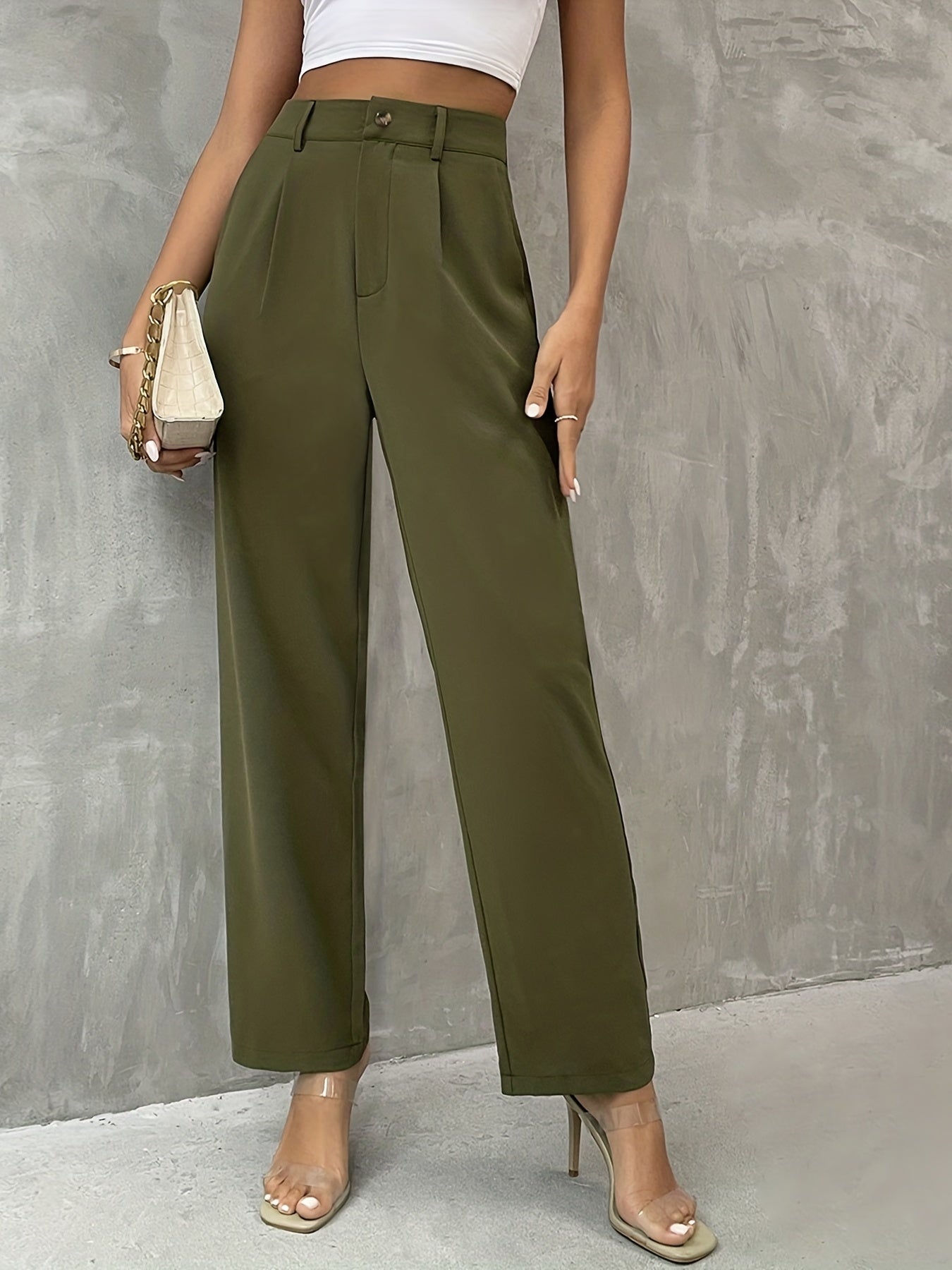 High Waist Solid Tailored Pants Ruched Versatile Pants