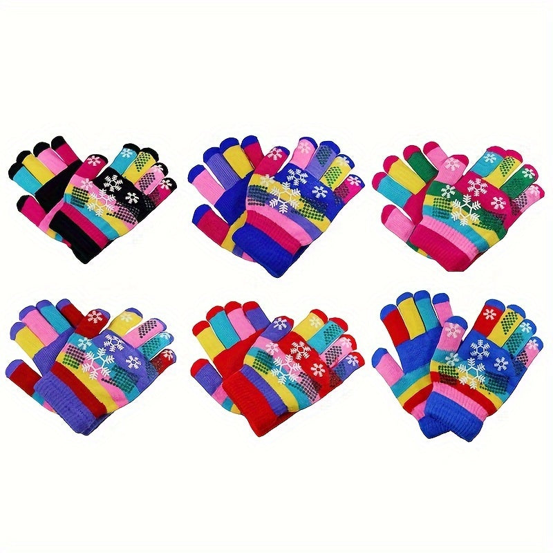 Kids Snowflake Print Winter Knitted Magic Gloves Age 4-8