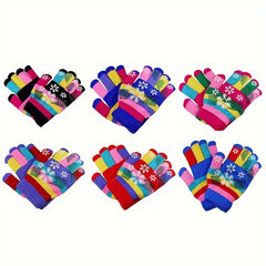Kids Snowflake Print Winter Knitted Magic Gloves Age 4-8