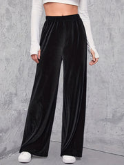 Velvet Wide Leg Pants Elastic Waist Spring Fall Women's Clothing