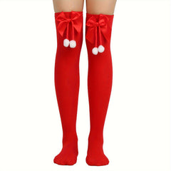 Bowknot Christmas Socks Over The Knee Stockings Warm Leg Warmers
