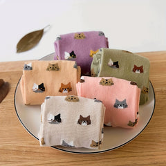5 Pairs Cat Print Mid Tube Socks Women Stockings