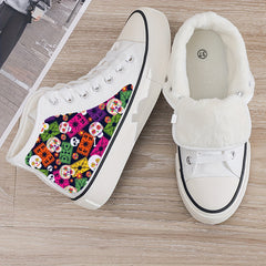 Girl's High Top Skull Pattern Skate Shoes Warm Plush Lining