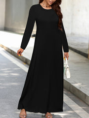 Maxi Dress Solid Long Sleeve High Stretch