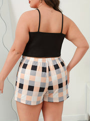 Women's Plus Letter Check Print Cami Top & Shorts Loungewear Set