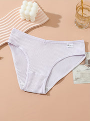 5pcs Solid Ribbed Briefs Comfy Panties Women's Lingerie