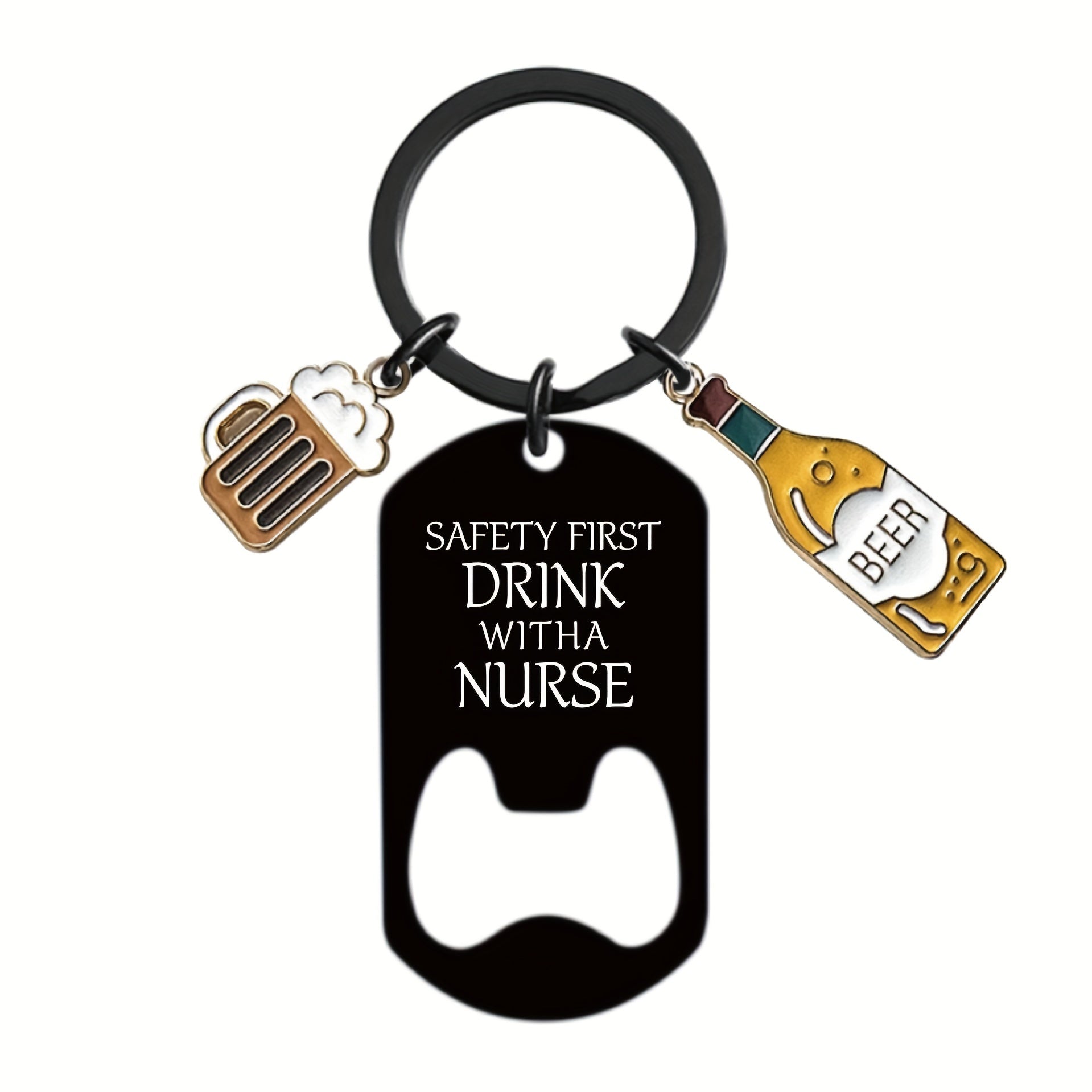 Stainless Steel Bottle Opener Keychain Wine Cup Pendant Key Ring