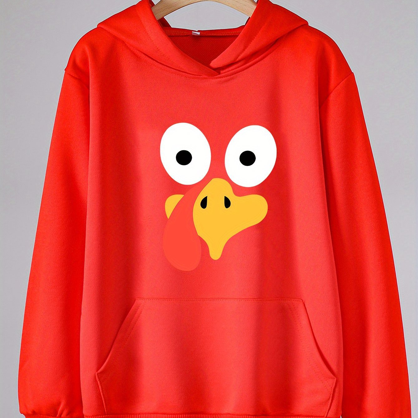 Turkey Face Print Hoodie For Girls Kids Casual Pullover Hooded Long Sleeve Top