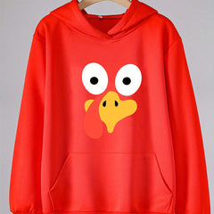 Turkey Face Print Hoodie For Girls Kids Casual Pullover Hooded Long Sleeve Top