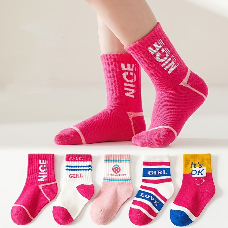 5pairs Girls Kids Casual Sports Socks Strawberry Sweet Thin Breathable
