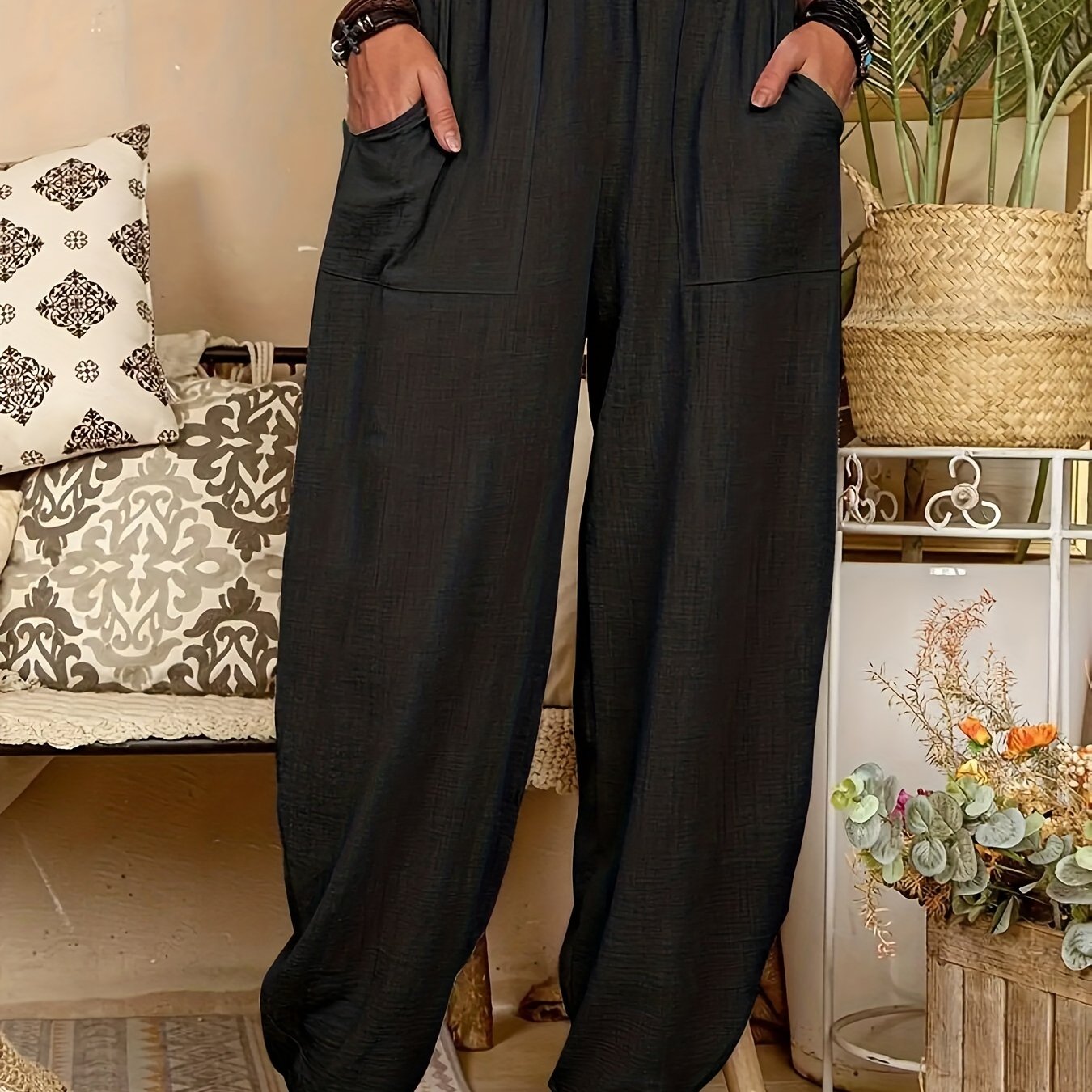 Baggy Harem Pants Casual Loose Elastic Waist Pants Women's Clothing