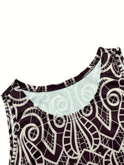 Plus Size Allover Print Tank Dress & Solid Open Front Coat Set