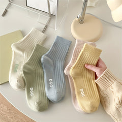 5 Pairs Striped Crew Socks Women's Stockings