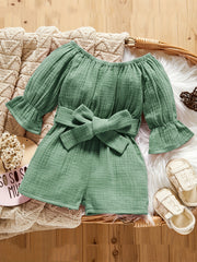 Baby Girls Off Shoulder Long Sleeve Romper With Pants