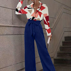 Geo Print Button Shirt & Wide Leg Pants Set