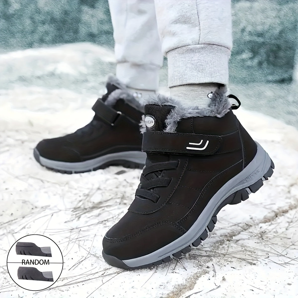 Men's Snow Boots Hook And Loop Fastener Warm Fleece Non slip Ankle Boots