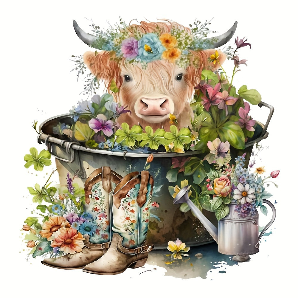 Pastoral Cattle Flower Animal Series Iron On Patches HTV Vinyl DIY T Shirts