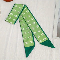 Green Geometric Print Skinny Satin Twilly Scarf Hair Ribbon Neckerchief