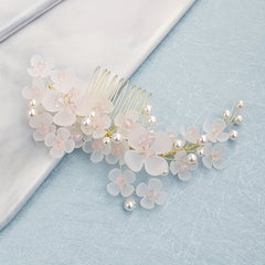 Flower & Faux Pearl Hair Comb Bridal Wedding Headwear