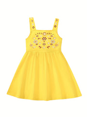 Girls Pink Slip Dress with Floral Embroidery