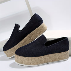 Women's Denim Platform Slip On Espadrille Shoes