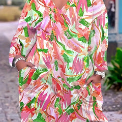 Casual Dress Women's Plus Painting Print Long Sleeve V Neck