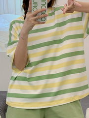 Striped Pajama Set Crew Neck Top & Shorts Women's Sleepwear
