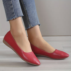 Women's Pointed Toe Ballet Flats Soft Sole Slip On Faux Leather Shoes