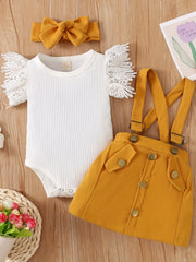 3pcs Baby Girls Casual Top & Suspender Skirt Set