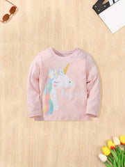 Girls Princess & Unicorn Print T-shirt Comfy Cotton Tops For Sports
