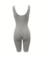 Solid Crew Neck Romper Jumpsuit Sleeveless Summer Casual Women's Clothing