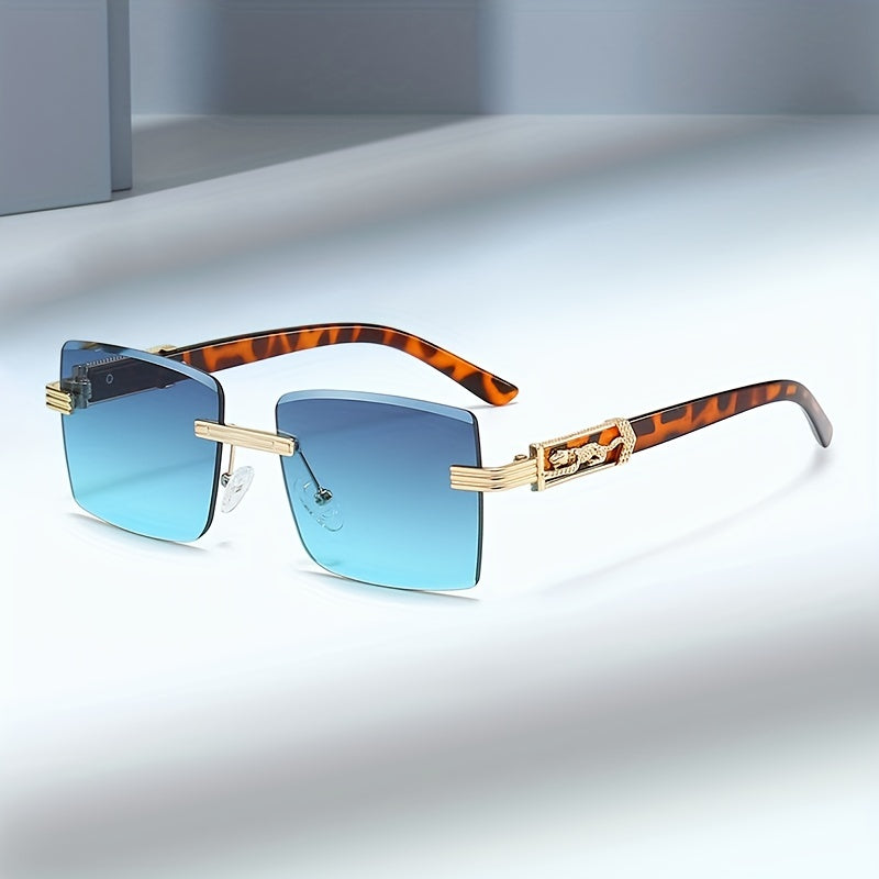 Men's Frameless Rectangular Sunglasses Retro PC Glasses