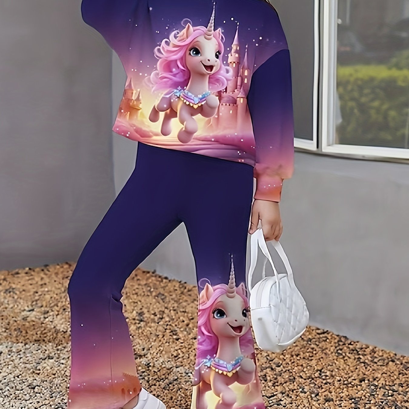 2pcs Unicorn Graphic Outfits Girls Comfy Sets Spring Fall Party Gift