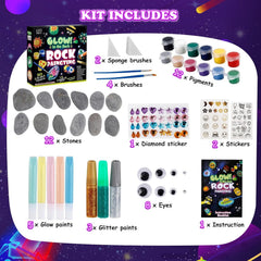 49PCS Glow Rock Painting Kit DIY Arts and Crafts Toys for Kids 6-12