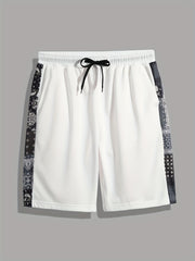Men's Paisley Stripe Shorts Casual Solid Elastic Drawstring Shorts