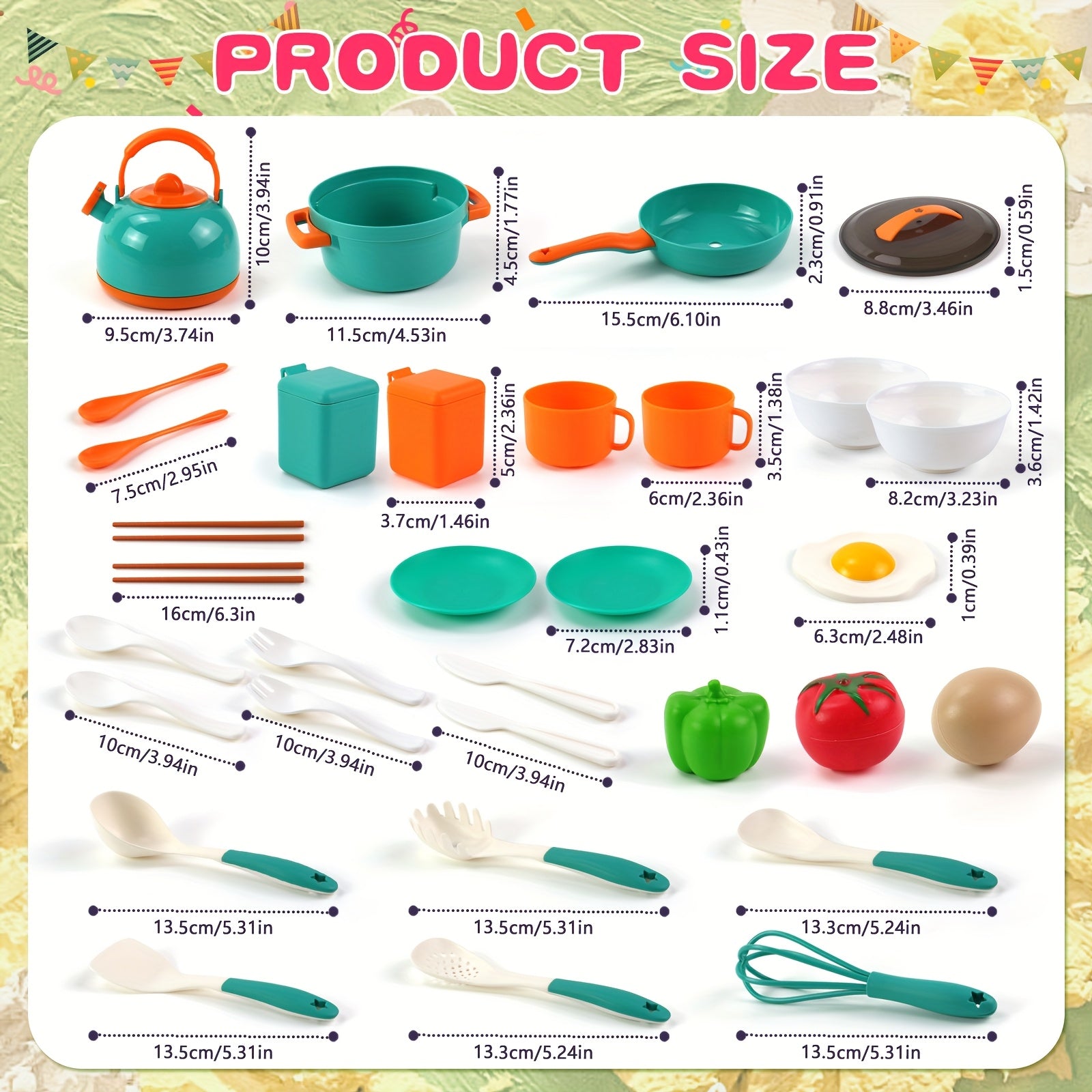 32pcs Kids Toy Kitchen Set Cooking Toys with Kettle Pots Utensils Eggs Fruits