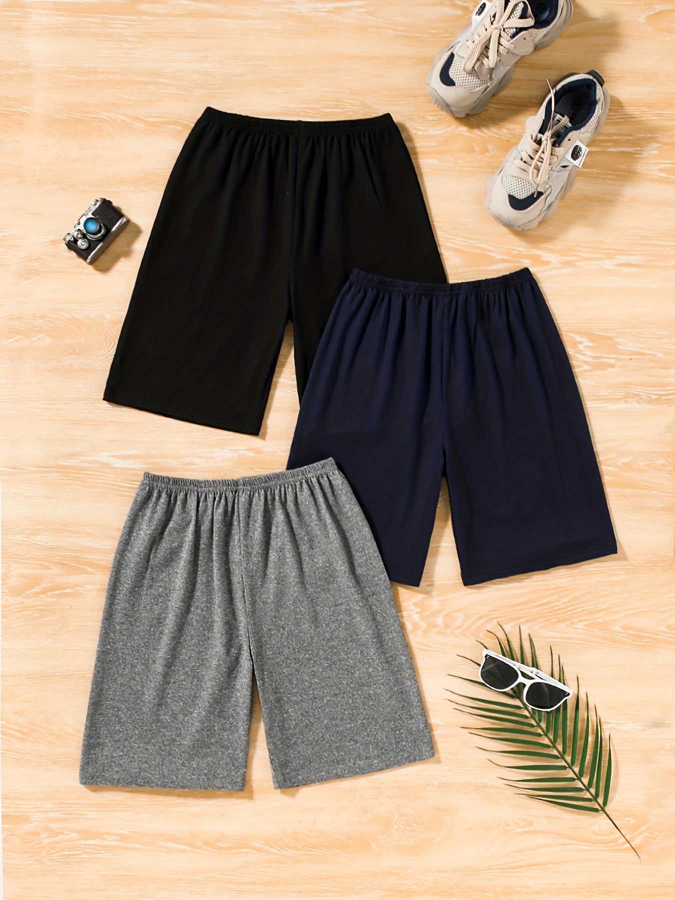 3pcs Boys Comfortable Casual Shorts Elastic Waist for Summer Outdoor